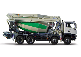 SEBHSA concrete pump with drum mixer on truck